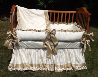 NEW Custom Faux Dupioni Silk Luxury Posh Baby Nursery with Ruffles Gender Neutral 4-Piece Crib Bedding Set YOUR CHOICE of Colors
