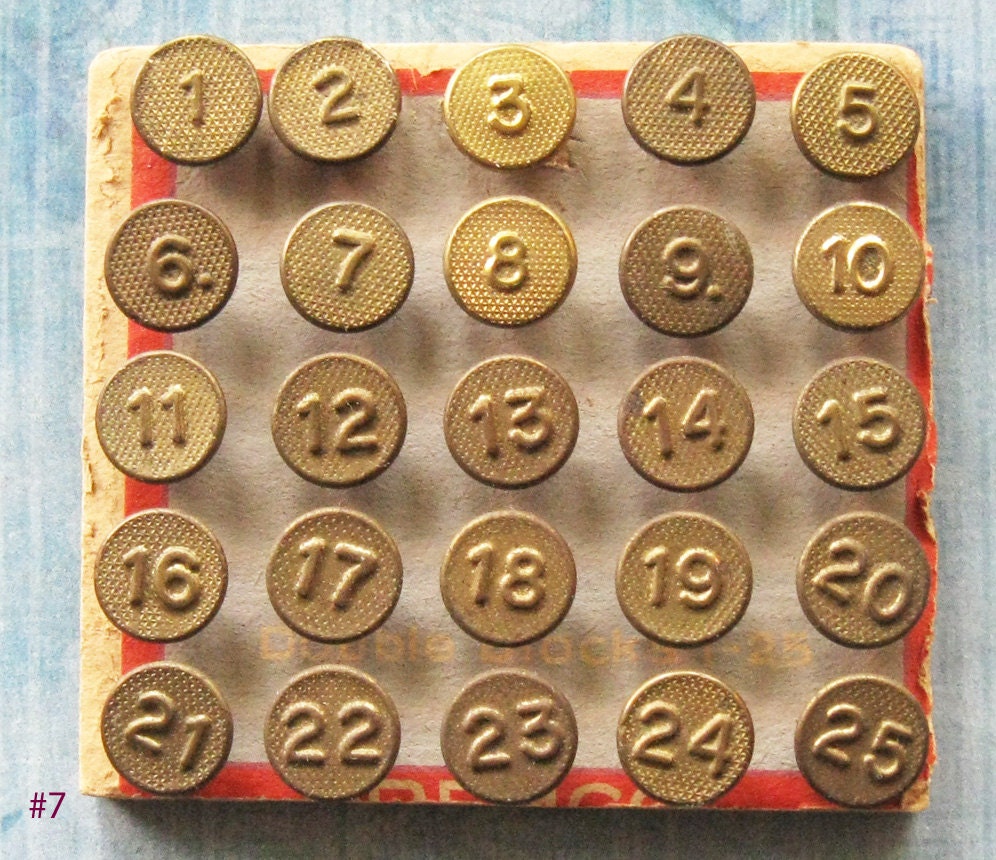 Vintage BRASS NUMBER TACKS Antique German Numbered by FOUNDLINGS