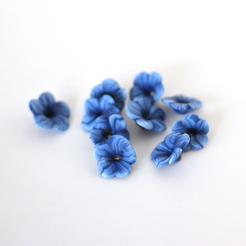 Dusky Blue Flower Beads Polymer Clay Beads 10 by tooaquarius