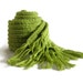Chartreuse Chunky Scarf with Fringes Hand Knitted
