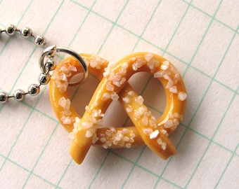 Salted Pretzel NECKLACE, Food Jewelry, Pretzel Jewelry, Miniature Food