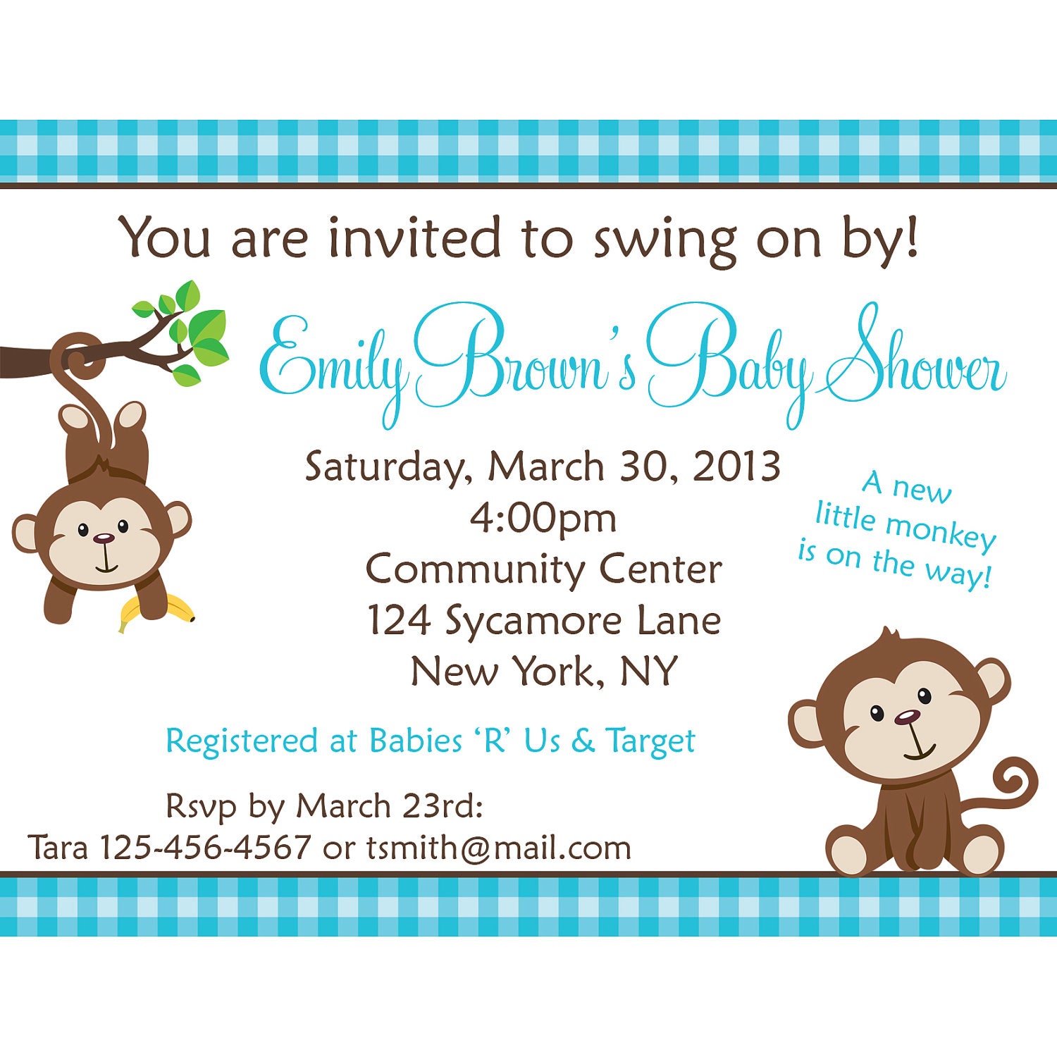 20 Personalized Baby Shower Invitations Monkey
