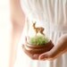 miniature glass dome terrarium with deer, woodland decor