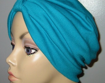 Teal Knit Turban, Chemo Hat, Snood, Womens Hat