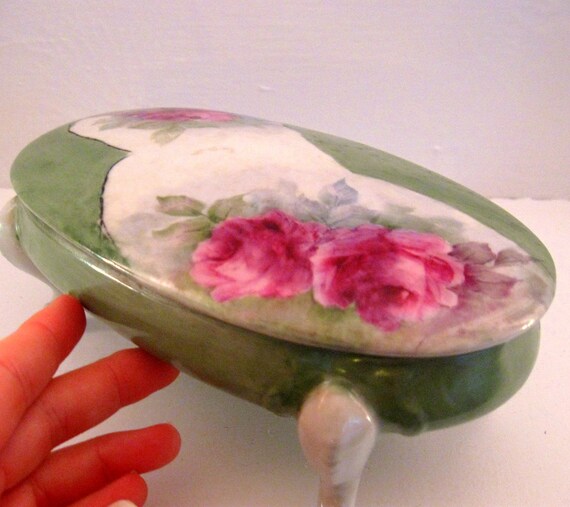 Items similar to Huge Hand Painted Rose Trinket Jewelry Box on Etsy