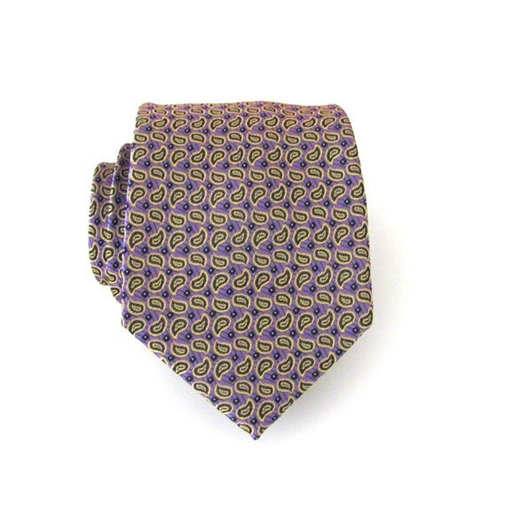 Mens Tie Purple and Gold Paisley Silk Necktie