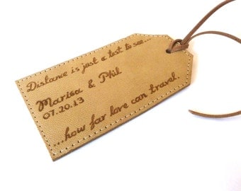 Personalised Leather Luggage Tag, Beige