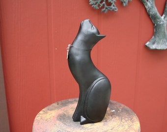 BIG Moon Gazing Cat Statue - Lucky "Black Cat" Sculpture - 8" Tall