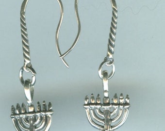 Sterling Silver MENORAH Earrings - 3d - Jewish Hannakah
