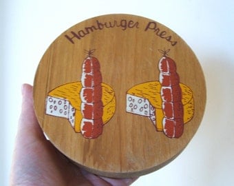 Vintage wood Hamburger Press with Sausage and Cheese