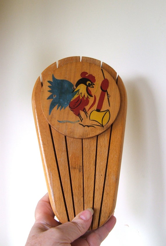 Vintage Wooden Wall Mount Knife Holder with rooster and