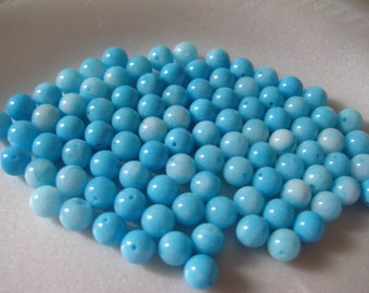 Lot of 50 8mm Mottled Light Aqua Polished Round Glass Beads Vintage
