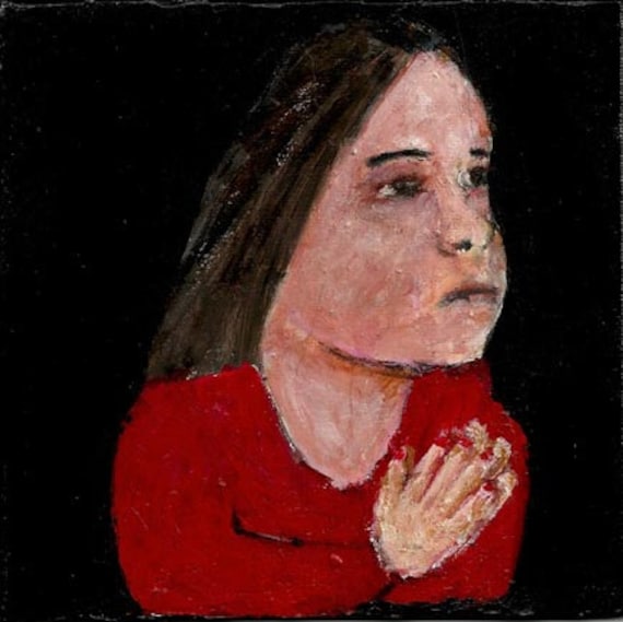 Acrylic Portrait Prayer Painting Religious Spiritual Little girl praying Hands clasped black background Original no 5