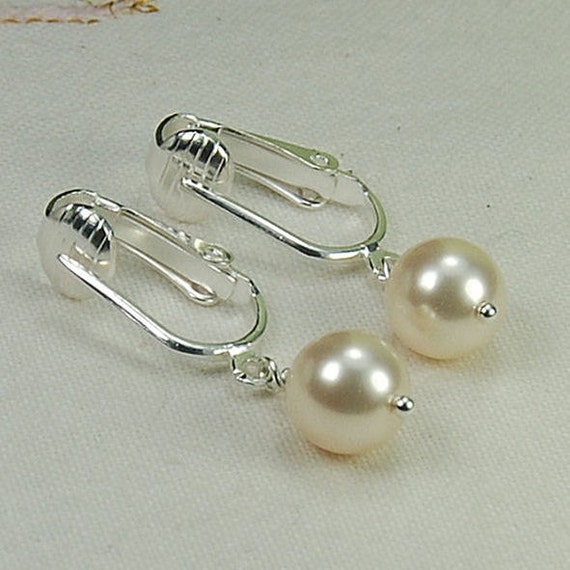 Pearl Clip On Earrings Single Pearl Earrings Wedding