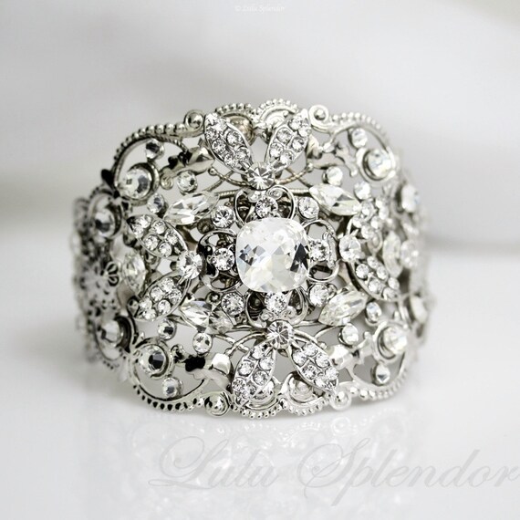 Crystal Bridal Cuff Bracelet Wedding Jewelry Wide Statement