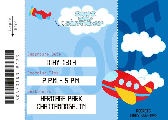 Planes Invitation Transportation Birthday Party Invitation