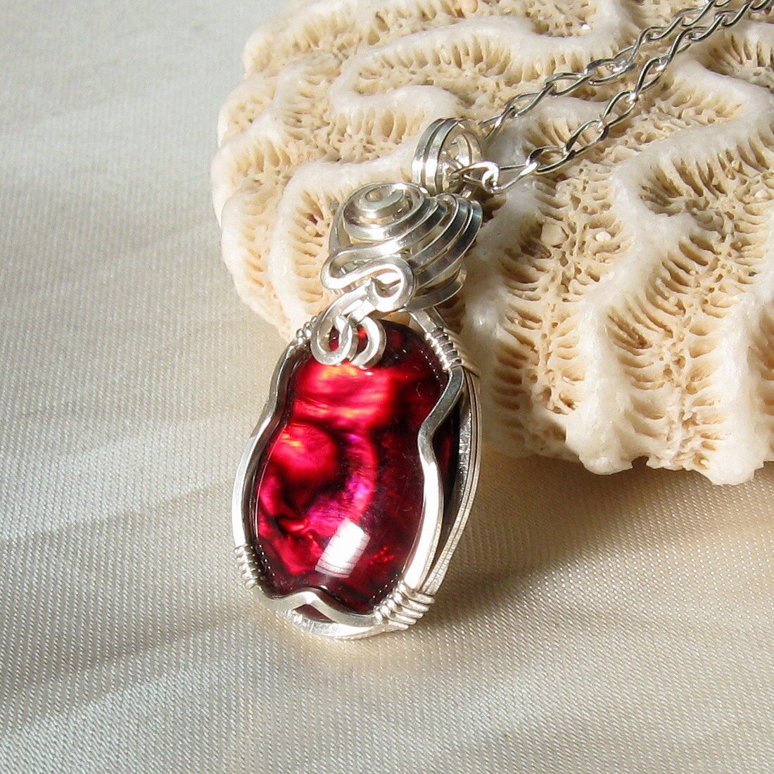 Paua Shell Necklace Abalone Pendant Red Paua Shell Jewelry