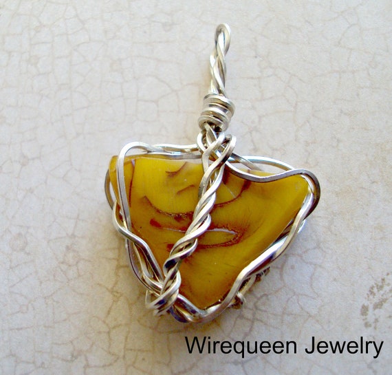 Wire Wrap Amber Pendant in SS Triad