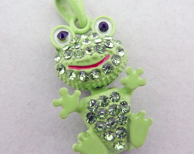 Green Epoxy Frog Pendant with Green Rhinestones