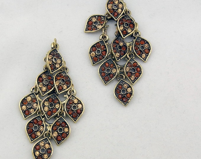 Pair of Antique Silver-tone Chandelier Drop Charms Multi-colored Rhinestones