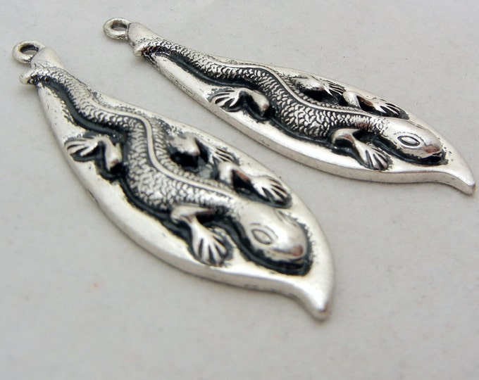 Pair of Antique Silver-tone Lizard Drop Charms