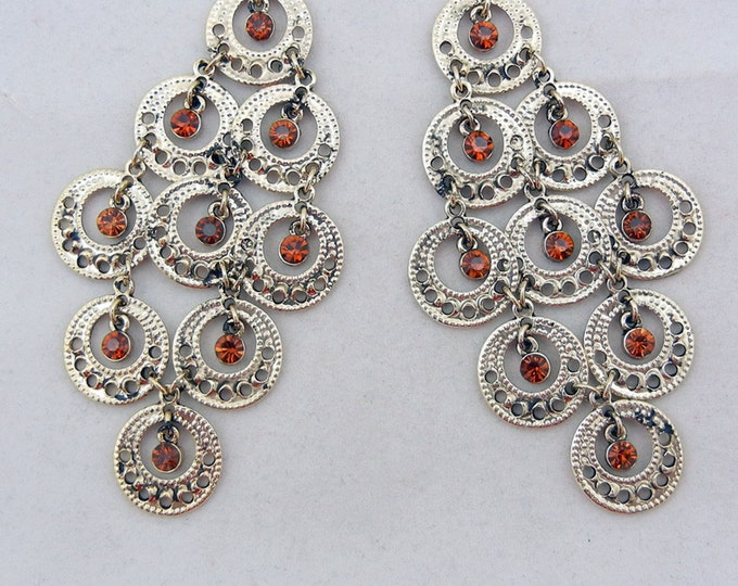 Pair of Antique Gold-tone Circle Drops Topaz Rhinestones