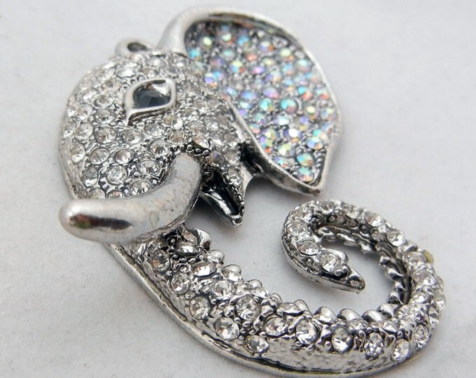 Silver-tone Rhinestone Encrusted Profile of an Elephant Pendant SALE