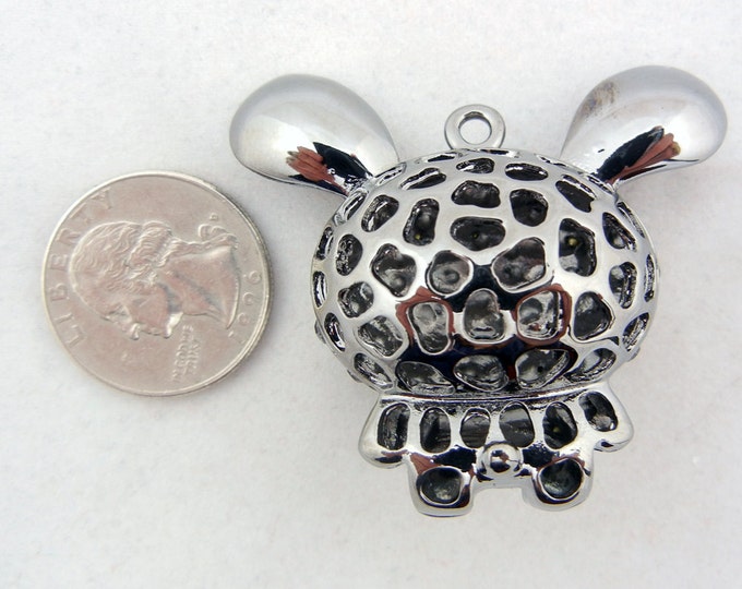 Dimensional Rabbit Charm Pendant with Rhinestones Hematite