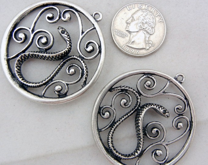 Pair of Antique Silver-tone Round Snake Charms