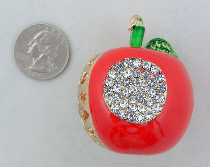 Large Gold-tone Red Epoxy Apple Pendant