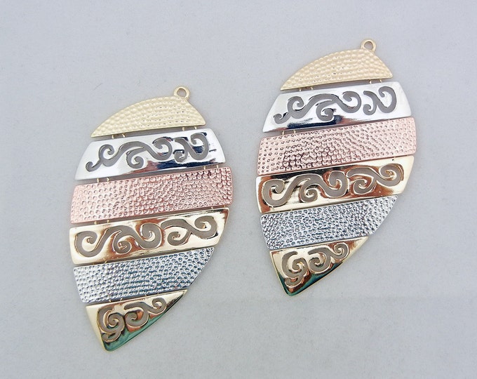 Large Tribal Shield Shaped Tri-tone Textured Drop Charms