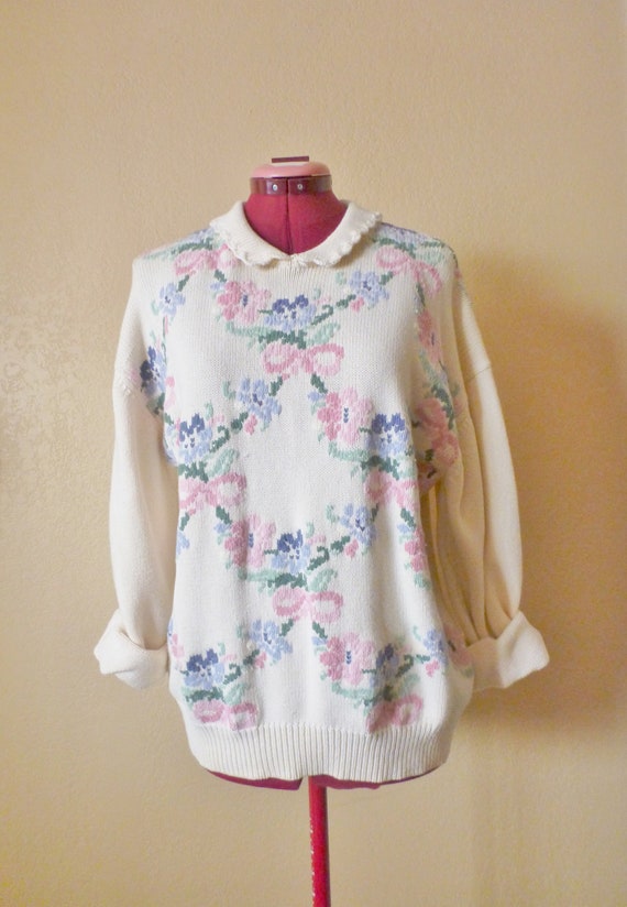 Items similar to vintage Peter pan collar cable knit sweater with bow