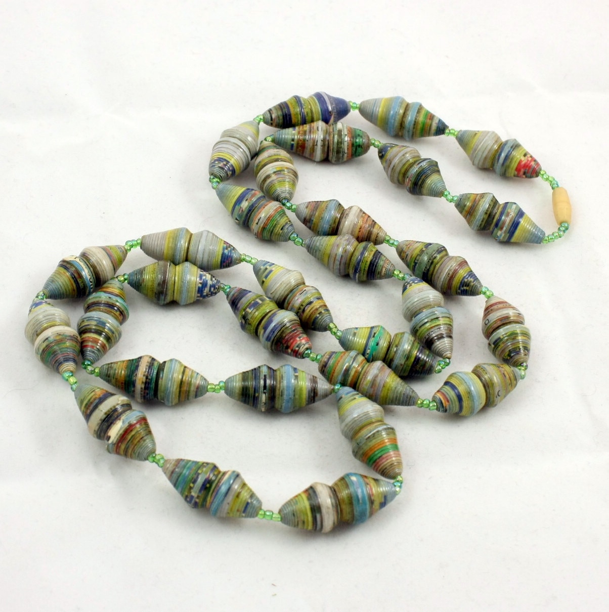 Vintage Rolled Paper Bead Necklace 36 Inch Long by mybooms on Etsy