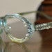 French Retro Octoganal Light Blue Glasses with Pearls and Rhinestones