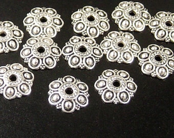 REDUCED Silver Bead Cap 50 Antique Silver Flower Victorian 6 point 14mm NF (1106cap14s1)xz