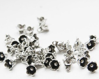 60pcs Oxidized Silver Tone Base Metal Charms-Flower 8x7mm (9597Y-P-97A)