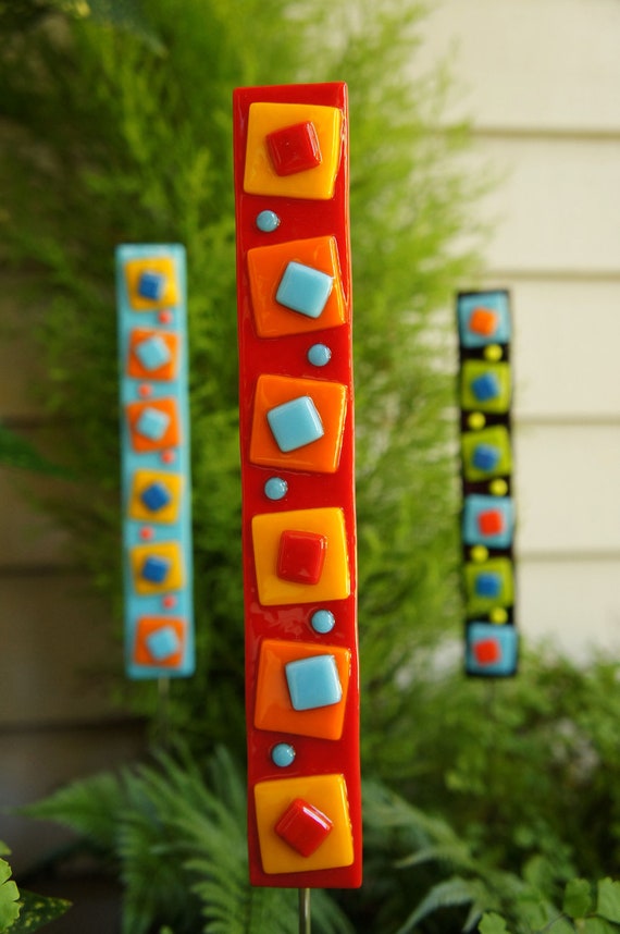 Garden Art Outdoor Decor Red Orange Yellow Blue by ModMixArt Garden Art Outdoor Decor Red Orange Yellow Blue by ModMixArt
