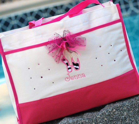 Items similar to Girls personalized dance bag tote with dance shoes and