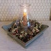 Vintage Wood Tray Hurricane Candle Lamp / Shabby Chic Centerpiece / Glass Globe / New Candle / Fall Decor