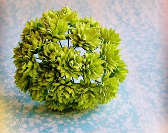 Chartreuse green Dahlias Vintage style Millinery Flower Bouquet - for decorating, gift wrapping, weddings, party supply, holiday