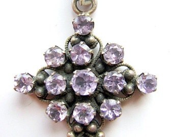 CROSS, Sterling , Silver, AMETHYST, Religious, Gothic, Bail,