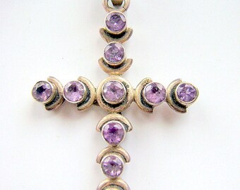 CROSS, Sterling , Silver, AMETHYST, Large, Religious, Gothic, Bail, Goth,