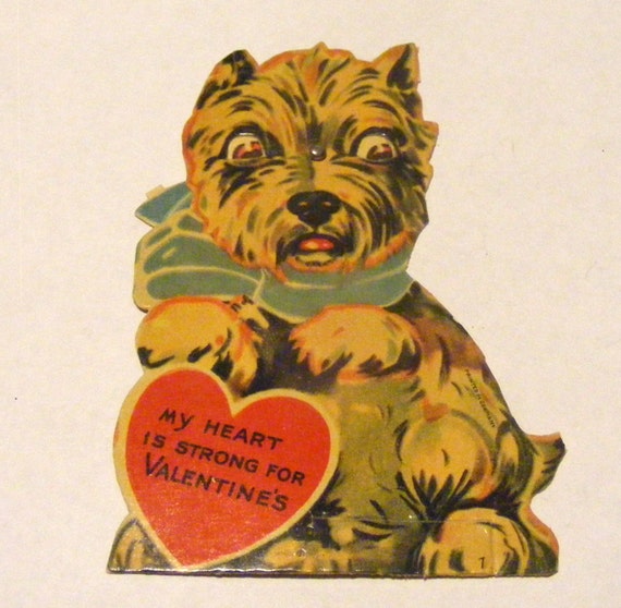 Vintage German Valentine Card Mechanical Scottie Dog with
