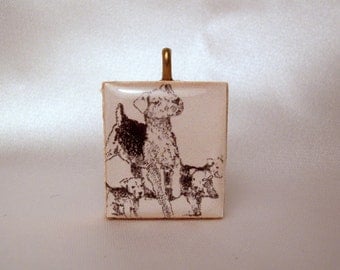 AIREDALE Pendant / Upcycled Scrabble Jewelry / Dog Lover Gift / Charm / Cord Included