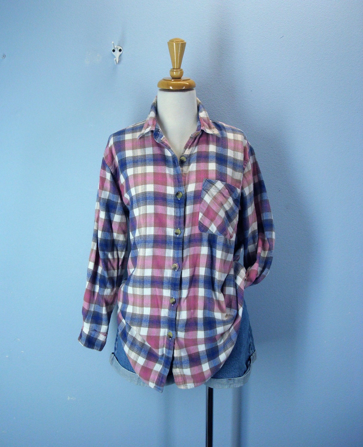 Maternity Blouse / Vintage Plaid Flannel Shirt