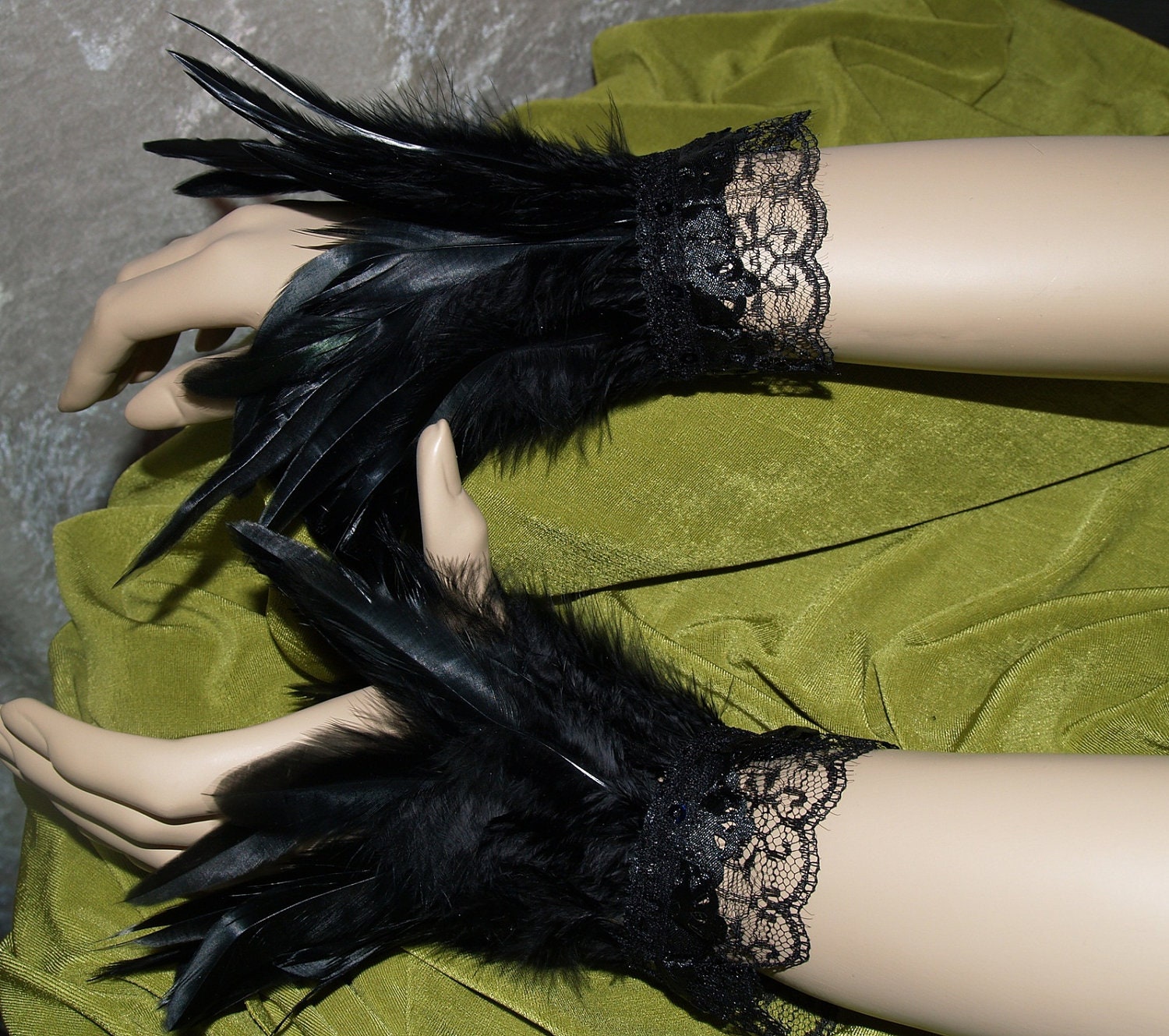 Pair of Black Iridescent Feather Wrist Cuffs