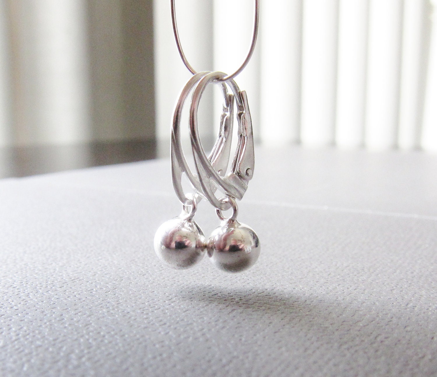 Ball Drop Earrings Sterling Silver Modern Metal Modern