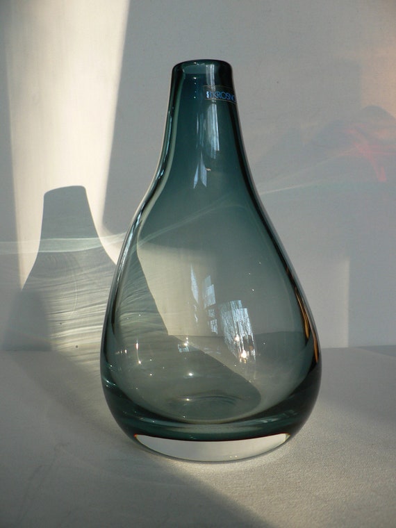 vintage handblown smokey blue glass vase by Krosno Poland