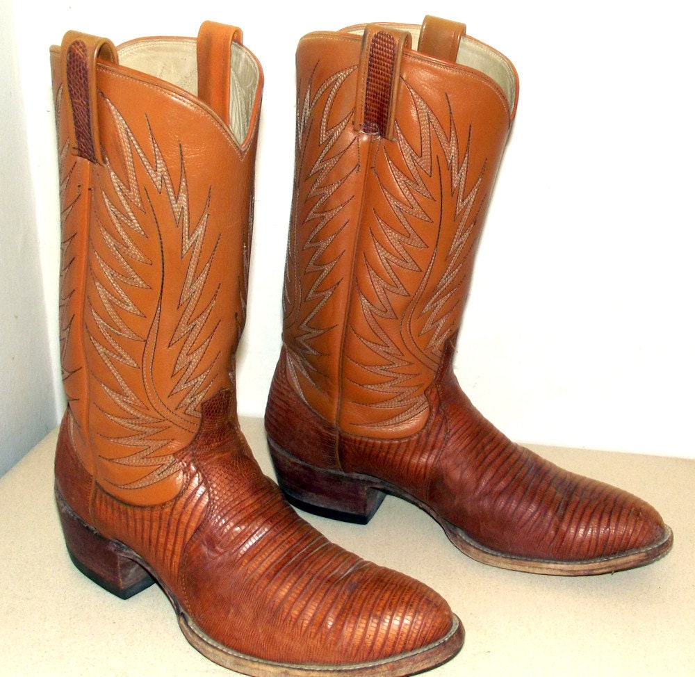 Vintage Dan Post Tan Lizard leather cowboy boots size 11 B