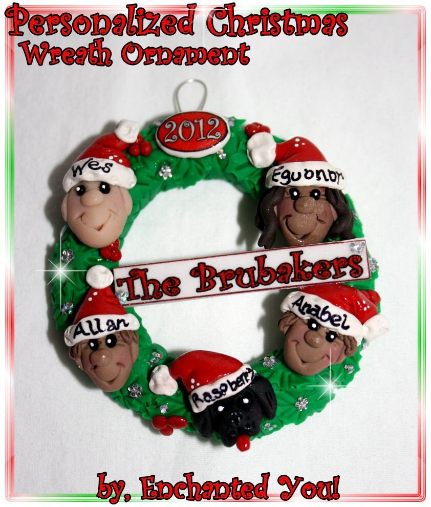 5 People or Pets Ornament, Personalized Wreath Family,